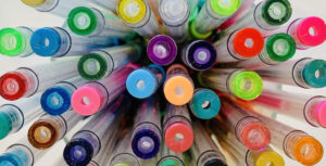 bird's eye view of colourful markers